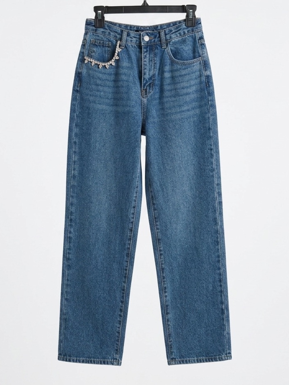 Steve Madden Straight Leg Jeans in Medium Blue with Pocket Chain